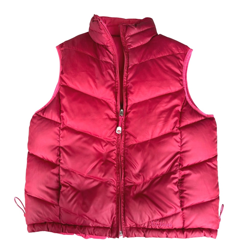 LL Bean Reversible Goose Down Puffer Vest Pink Red Womens Small Regular OBDC9
